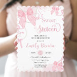 Coquette Pink Bows Pearls Sweet Sixteen Birthday Invitation<br><div class="desc">Personalise this sweet coquette theme birthday invitation easily and quickly. Simply click the "Edit Using Design Tools" button to modify the text, wording, font style, font size, and font colour. You can also add or remove text. The headline Sweet Sixteen is not editable, however can be removed. This lovely invitation...</div>