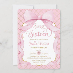 Coquette Pink Bows Sweet Sixteen 16 16th Birthday Invitation