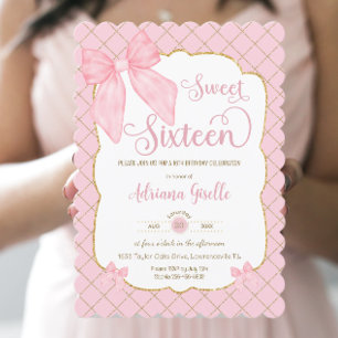 Coquette Pink Bows Sweet Sixteen 16 16th Birthday Invitation