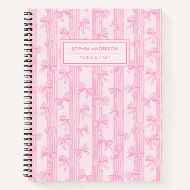 Coquette Pink Bows with Stripes Personalised  Notebook (Front)