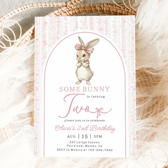 Coquette Pink Bunny Rabbit 2nd Birthday Invitation (Creator Uploaded)