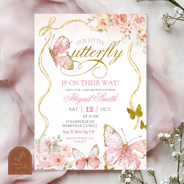 Coquette Pink Butterfly Baby Shower Invitation (Creator Uploaded)