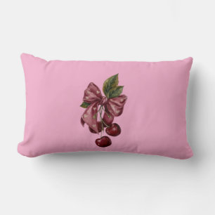 Coquette Pink Cherry Ribbon Lumbar Pillow