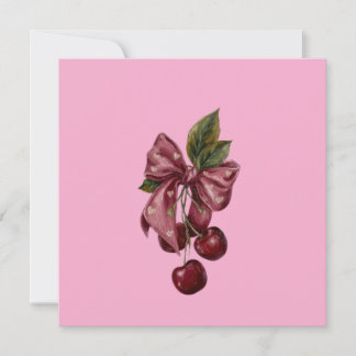 Coquette Pink Cherry Ribbon Lumbar Pillow Invitation