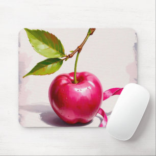 Coquette Pink Cherry with Leaves and Ribbon Mouse Pad