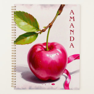 Coquette Pink Cherry with Leaves and Ribbon Planner