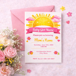 Coquette Pink Clouds Baby Girl Shower Invitation