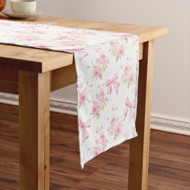 Coquette Pink Cottage Rose  Medium Table Runner (In Situ)