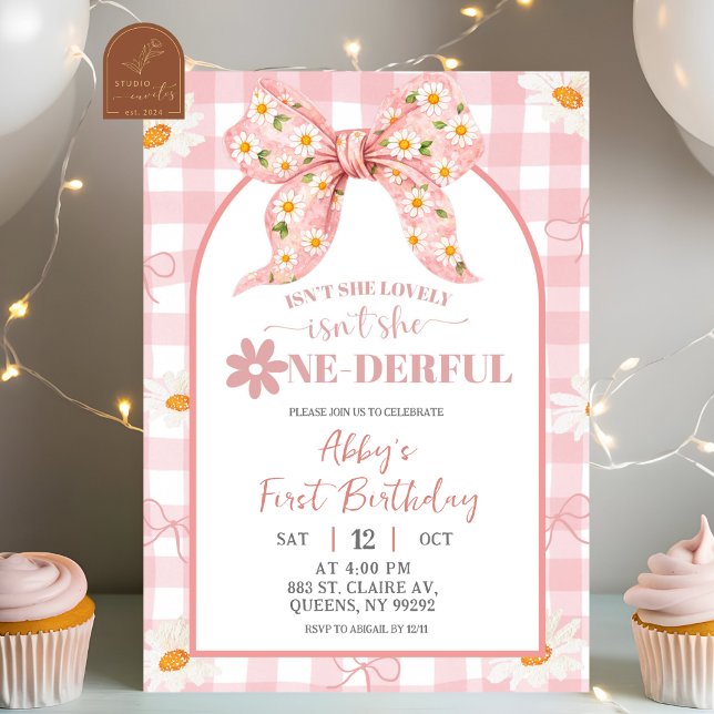 Coquette Pink Daisy Bow Birthday InvitatIon (Creator Uploaded)