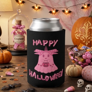 Coquette Pink Ghost Happy Halloween Digital Art Can Cooler