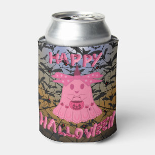 Coquette Pink Ghost Happy Halloween Digital Art Can Cooler