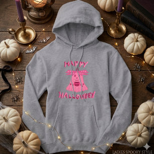 Coquette Pink Ghost Happy Halloween Digital Art Hoodie
