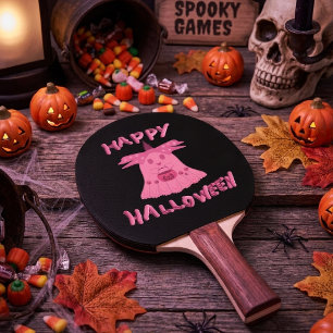 Coquette Pink Ghost Happy Halloween Digital Art Ping Pong Paddle