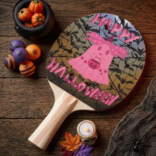 Coquette Pink Ghost Happy Halloween Digital Art Ping Pong Paddle