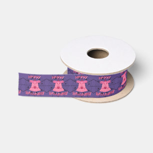 Coquette Pink Ghost Happy Halloween Digital Art Satin Ribbon