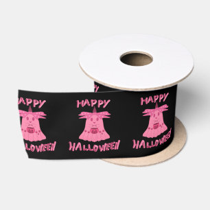 Coquette Pink Ghost Happy Halloween Digital Art Satin Ribbon