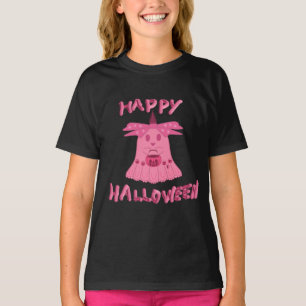 Coquette Pink Ghost Happy Halloween Digital Art T-Shirt