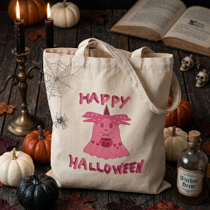 Coquette Pink Ghost Happy Halloween Digital Art Tote Bag