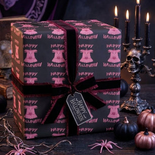Coquette Pink Ghost Happy Halloween Digital Art Wrapping Paper
