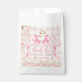coquette Pink Gingham Goose Floral Baby Shower Favour Bag