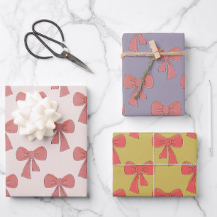 Coquette pink hand drawn bow pattern  wrapping paper sheet