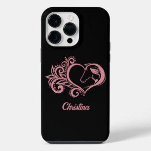 Coquette Pink Heart Horse Girl Feminine Elegant iPhone 14 Pro Max Case