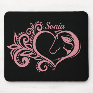 Coquette Pink Heart Horse Girl Feminine Elegant Mouse Pad
