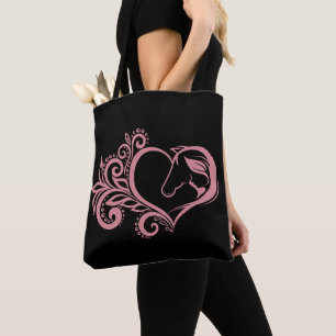 Coquette Pink Heart Horse Girl Feminine Elegant Tote Bag