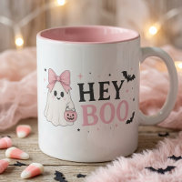Coquette Pink Hey Boo Ghost Halloween Cute