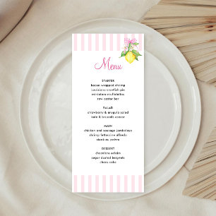 Coquette Pink Lemons Baby Shower Menu