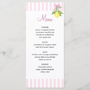 Coquette Pink Lemons Baby Shower Menu