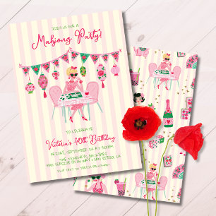 Coquette Pink Mahjong Party Game Night Invitation