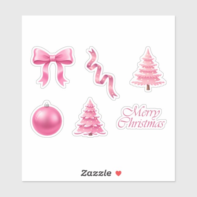 Coquette Pink Merry Christmas Bows and Trees (Sheet)