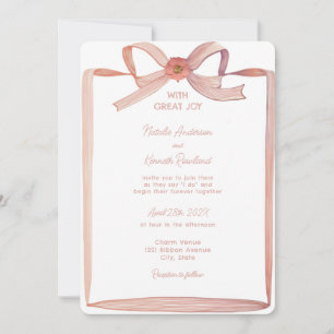 Coquette Pink Paper Ribbon Wedding Invitation