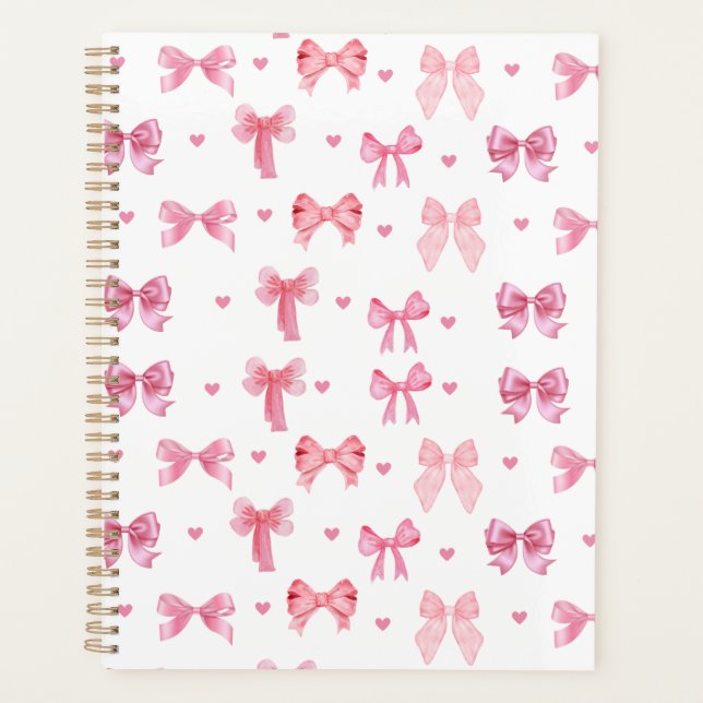 Coquette Pink Pattern Cute Girly Ribbon Planner (Front)