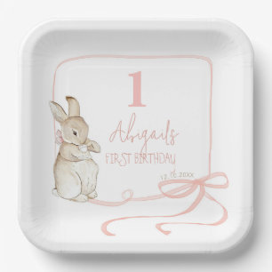 Coquette Pink Peter the Rabbit 1st Birthday  Paper Plate
