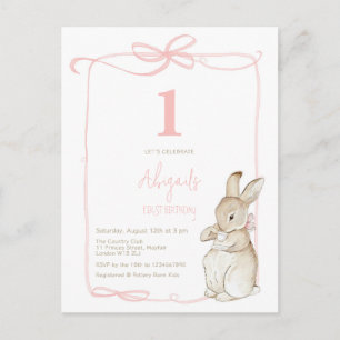 Coquette Pink Peter the Rabbit Girl 1st Birthday Postcard