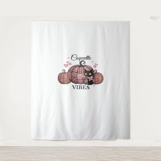 Coquette Pink Pumpkin Cat Oversized T-Shirt Tapestry (Front)