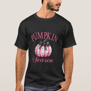 Coquette Pink Pumpkin Season Autumn Fall Girly Bow T-Shirt