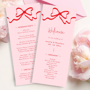 Coquette Pink Red Bow Wedding Program