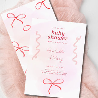 Coquette Pink Ribbon Baby Shower Invitation