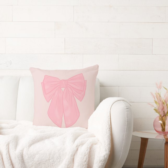 Coquette Pink Ribbon Bow Cushion (Couch)