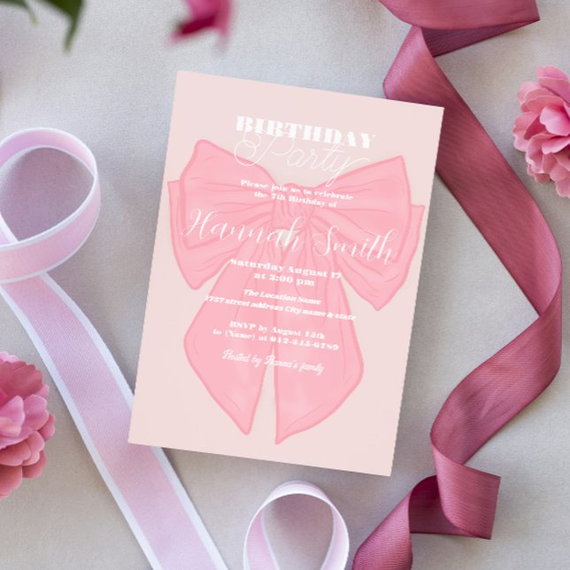 Coquette Pink Ribbon Bow Invitation (Creator Uploaded)