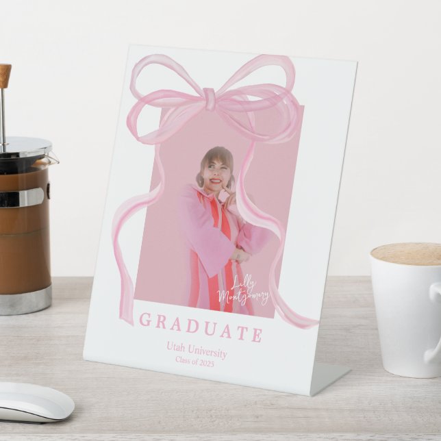 Coquette Pink Ribbon Graduation Pedestal Sign (In SItu)