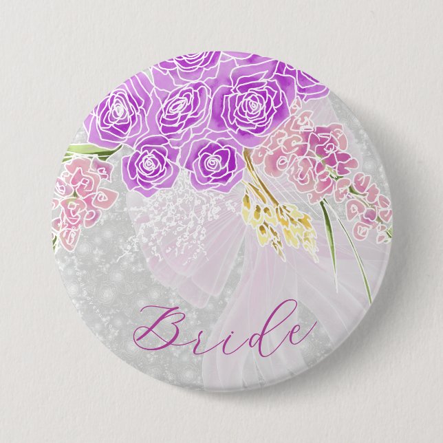 Coquette Pink sheer bow and flower Brides Button (Front)