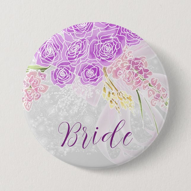 Coquette pink sheer bow and flower Brides Button (Front)