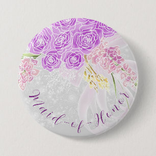 Coquette pink sheer bow and flower Maid-of-Honour 7.5 Cm Round Badge