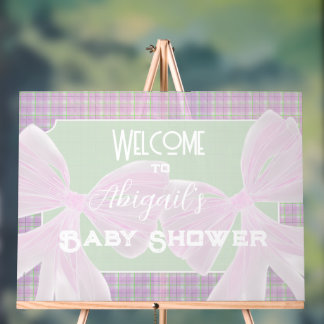 Coquette Pink sheer bows Twin girls Shower Acrylic Sign