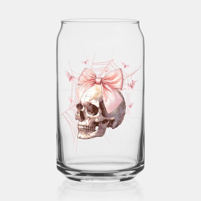 Coquette Pink Skull Personalised Glass Can (Front)