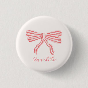Coquette Pink Striped Bow 3 Cm Round Badge